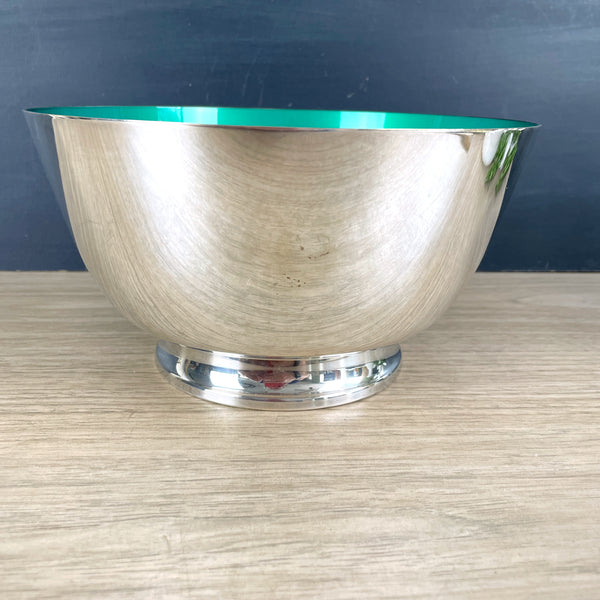 Reed and Barton Jamestown 8" Revere bowl with green enamel - 1960s vintage