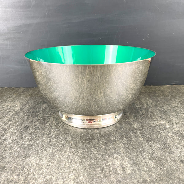 Reed and Barton Jamestown 8" Revere bowl with green enamel - 1960s vintage