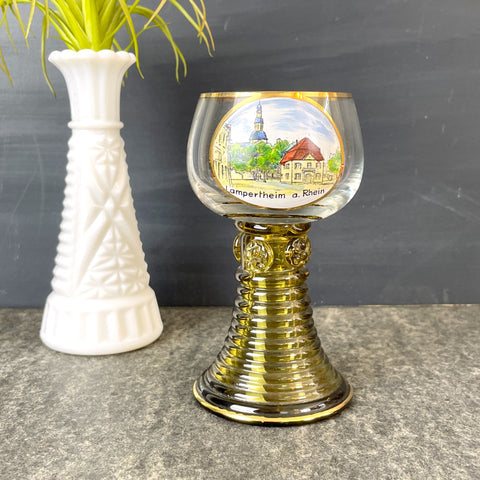 Lampertheim a. Rhein souvenir wine glass with beehive stem - 1970s vintage