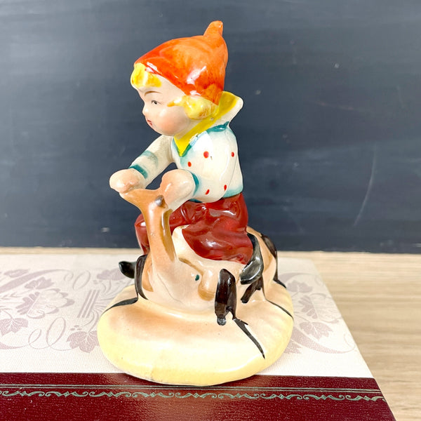 Elf riding rhino beetle figurine - Occupied Japan - 1940s vintage - NextStage Vintage