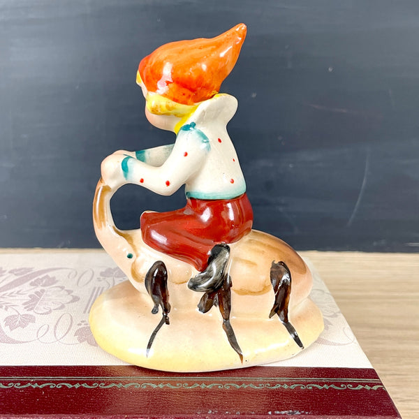 Elf riding rhino beetle figurine - Occupied Japan - 1940s vintage - NextStage Vintage