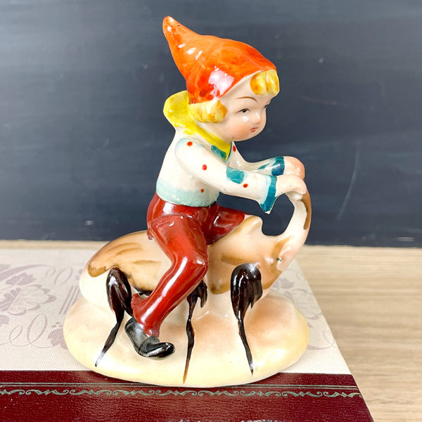 Elf riding rhino beetle figurine - Occupied Japan - 1940s vintage - NextStage Vintage