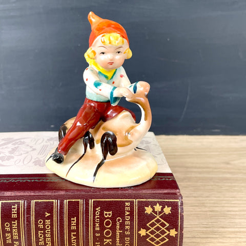 Elf riding rhino beetle figurine - Occupied Japan - 1940s vintage - NextStage Vintage