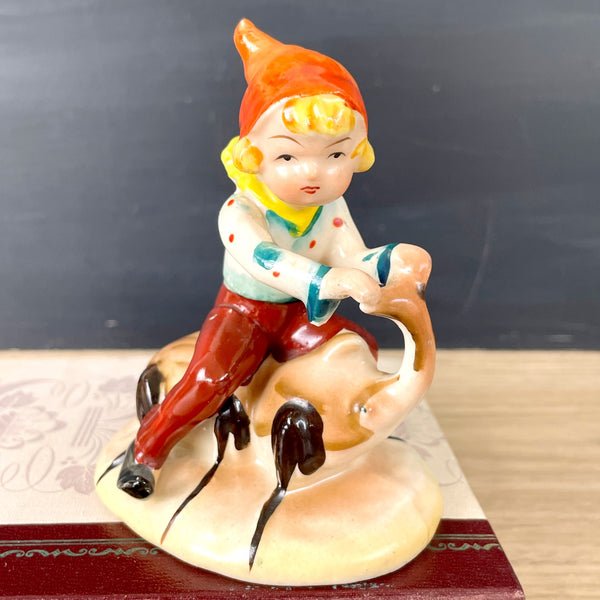 Elf riding rhino beetle figurine - Occupied Japan - 1940s vintage - NextStage Vintage