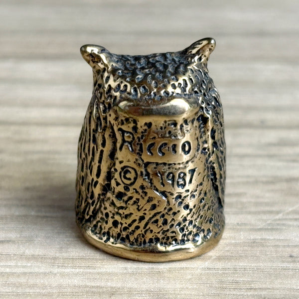 Daniel Riccio bronze owl thimble -  1980s vintage - cast bronze