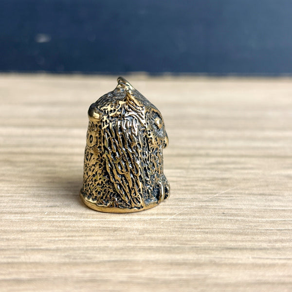 Daniel Riccio bronze owl thimble -  1980s vintage - cast bronze