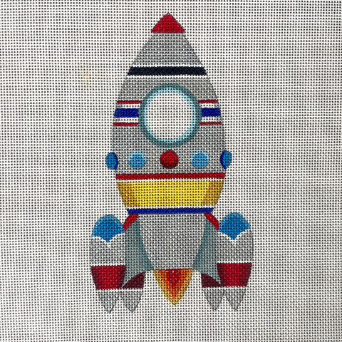 Raymond Crawford rocket ship handpainted needlepoint canvas HO453