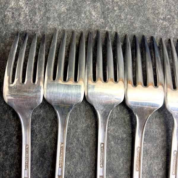 6 Wm Rogers Beloved IS silver plate grille forks flatware - 1940s vintage
