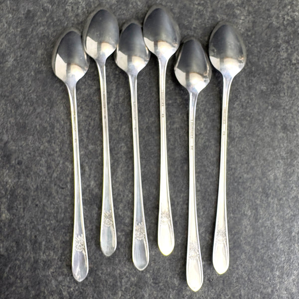 6 Wm Rogers Beloved IS silver plate iced tea spoons flatware - 1940s vintage