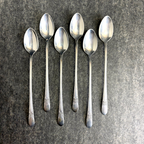 6 Wm Rogers Beloved IS silver plate iced tea spoons flatware - 1940s vintage