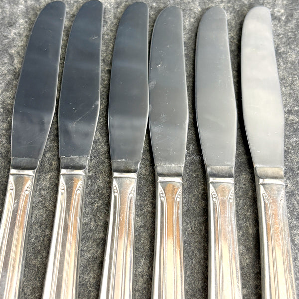 6 Wm Rogers Beloved IS silver plate modern hollow handle grille knives flatware - 1940s vintage