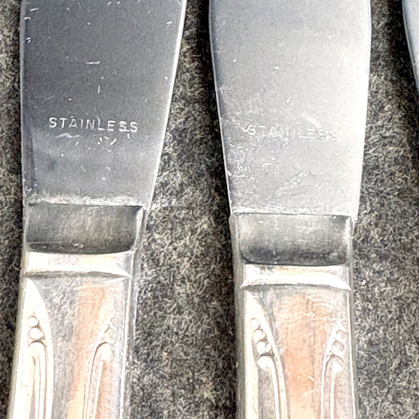 6 Wm Rogers Beloved IS silver plate modern hollow handle grille knives flatware - 1940s vintage