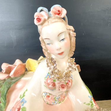 Regency romantic woman figurine with flowers - vintage statuette - NextStage Vintage