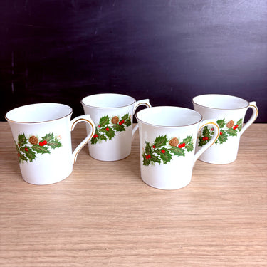 Rosina Yuletide bone china mugs - set of 4 - vintage Christmas china - NextStage Vintage