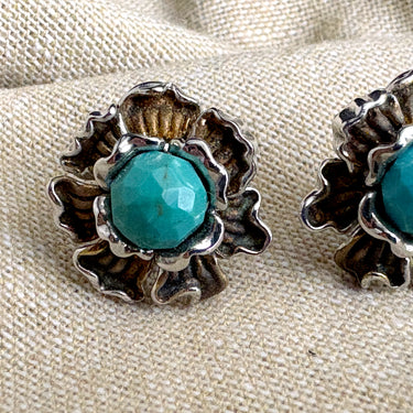 Ross-Simons Two-Tone Sterling Silver & Turquoise Flower Stud Earrings - NextStage Vintage