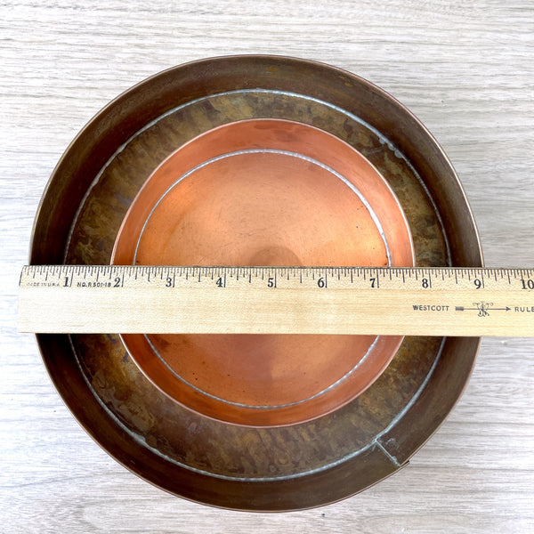 Round hand wrought copper trays - set of 2 - signed MC - NextStage Vintage