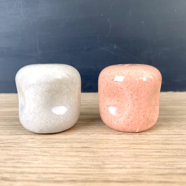 Russell Wright American Modern coral pink and gray salt and pepper set - NextStage Vintage