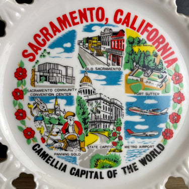 Sacramento, California Camellia Capital Small Decorative Plate - Vintage 1970s Road Trip Souvenir