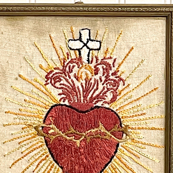 Sacred heart of Jesus vintage embroidery - framed 1930s artwork - NextStage Vintage