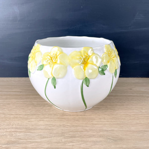 Safaril Pottery yellow floral jardiniere planter - 1990s vintage - NextStage Vintage