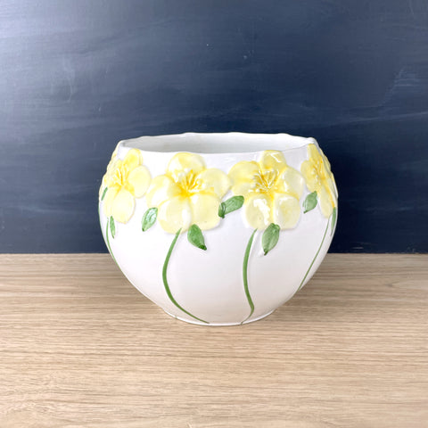 Safaril Pottery yellow floral jardiniere planter - 1990s vintage - NextStage Vintage