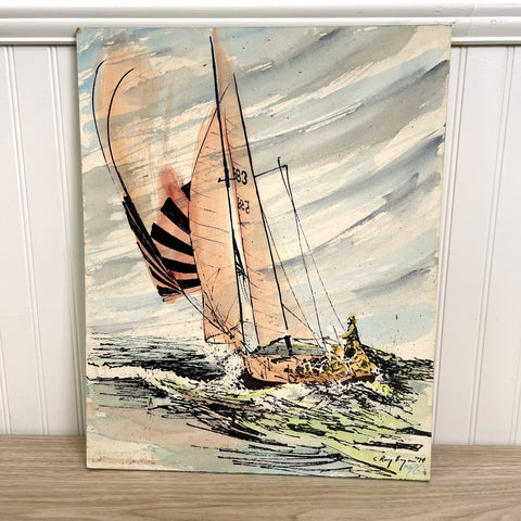 1970s Sailing silkscreen print by C. Ray Bryan - vintage nautical art - NextStage Vintage