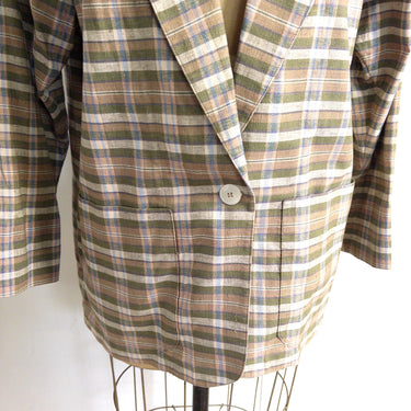 Vintage 1980s Saks Fifth Avenue Real Clothes Plaid Silk Power Blazer Size 10 12 14