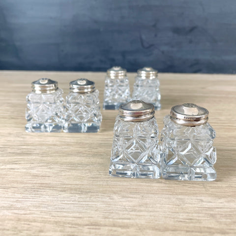 Norwegian sterling silver crystal salt and pepper sets - 3 pairs - NextStage Vintage
