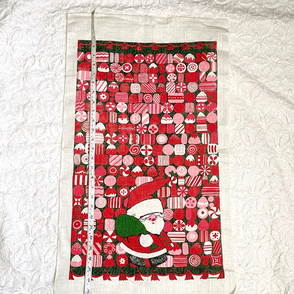 Santa and candy Lemanska tea towel - 1960s vintage