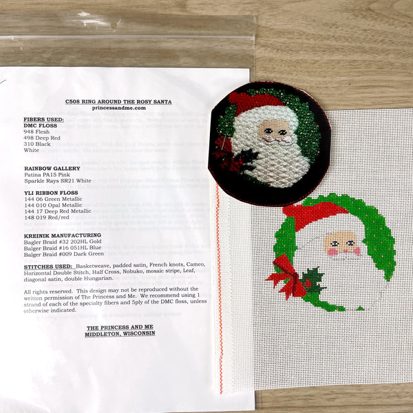 Princess and Me Ring Around the Rosy Santa needlepoint canvas with stitch guide - C508 - NextStage Vintage