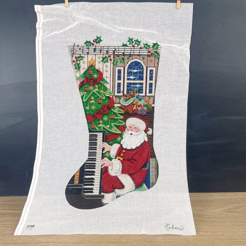 Rebecca Wood Design - Piano Santa Christmas stocking needlepoint canvas #1338 - NextStage Vintage