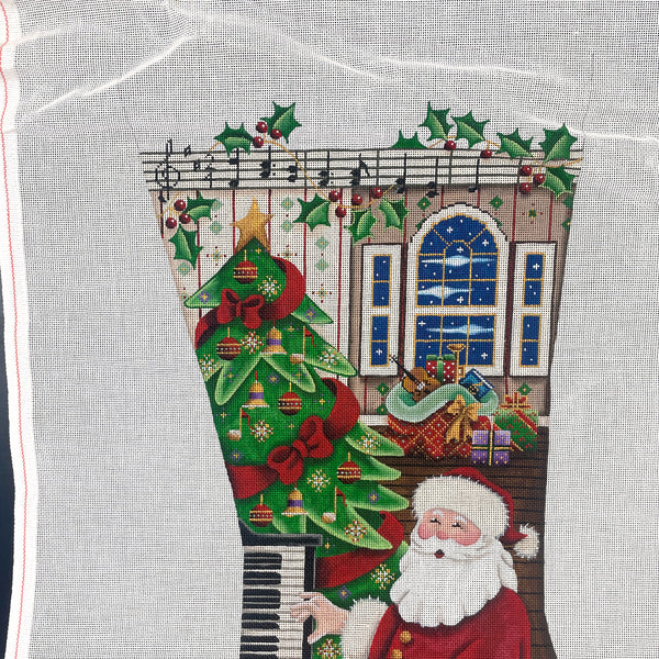 Rebecca Wood Design - Piano Santa Christmas stocking needlepoint canvas #1338 - NextStage Vintage