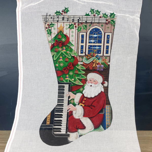 Rebecca Wood Design - Piano Santa Christmas stocking needlepoint canvas #1338 - NextStage Vintage