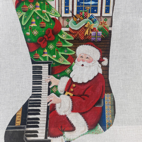 Rebecca Wood Design - Piano Santa Christmas stocking needlepoint canvas #1338 - NextStage Vintage