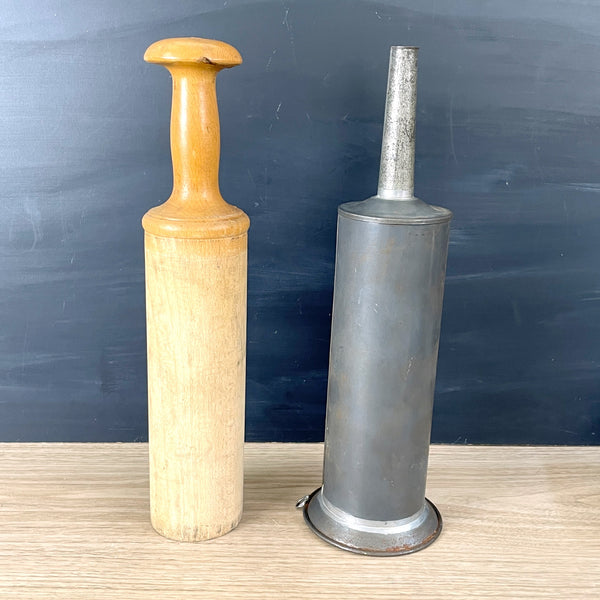 Sausage Stuffer - tin body and wooden plunger - vintage kitchen - NextStage Vintage