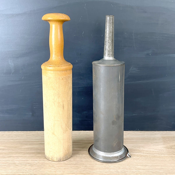 Sausage Stuffer - tin body and wooden plunger - vintage kitchen - NextStage Vintage