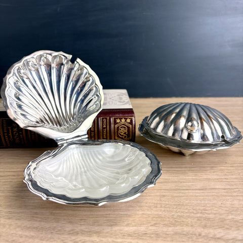 EPNS Clam shell butter or jam dishes - Hollander Plato - a pair - 1960s 70s vintage