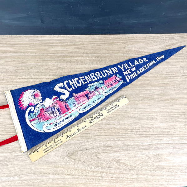 Schoenbrunn Village, New Philadelphia, Ohio felt pennant - 1960s vintage - NextStage Vintage