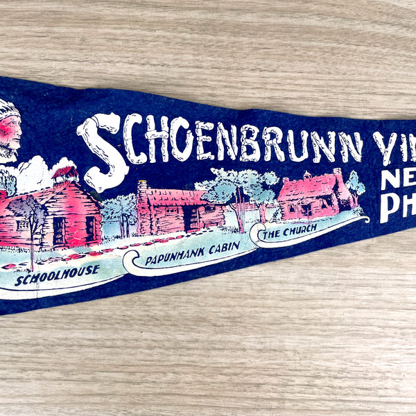 Schoenbrunn Village, New Philadelphia, Ohio felt pennant - 1960s vintage - NextStage Vintage