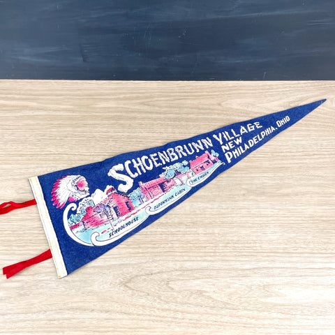 Schoenbrunn Village, New Philadelphia, Ohio felt pennant - 1960s vintage - NextStage Vintage