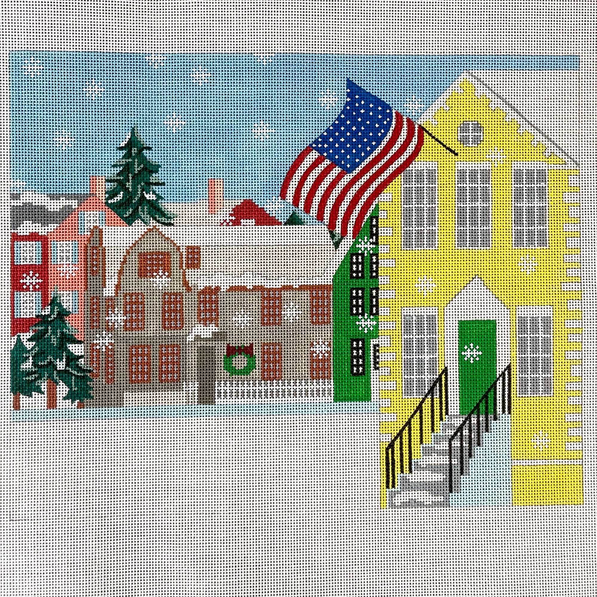 J&J Graphics Christmas village Market Square needlepoint