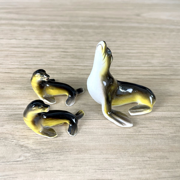 Miniature sea lion family of 3 - vintage bone china - NextStage Vintage