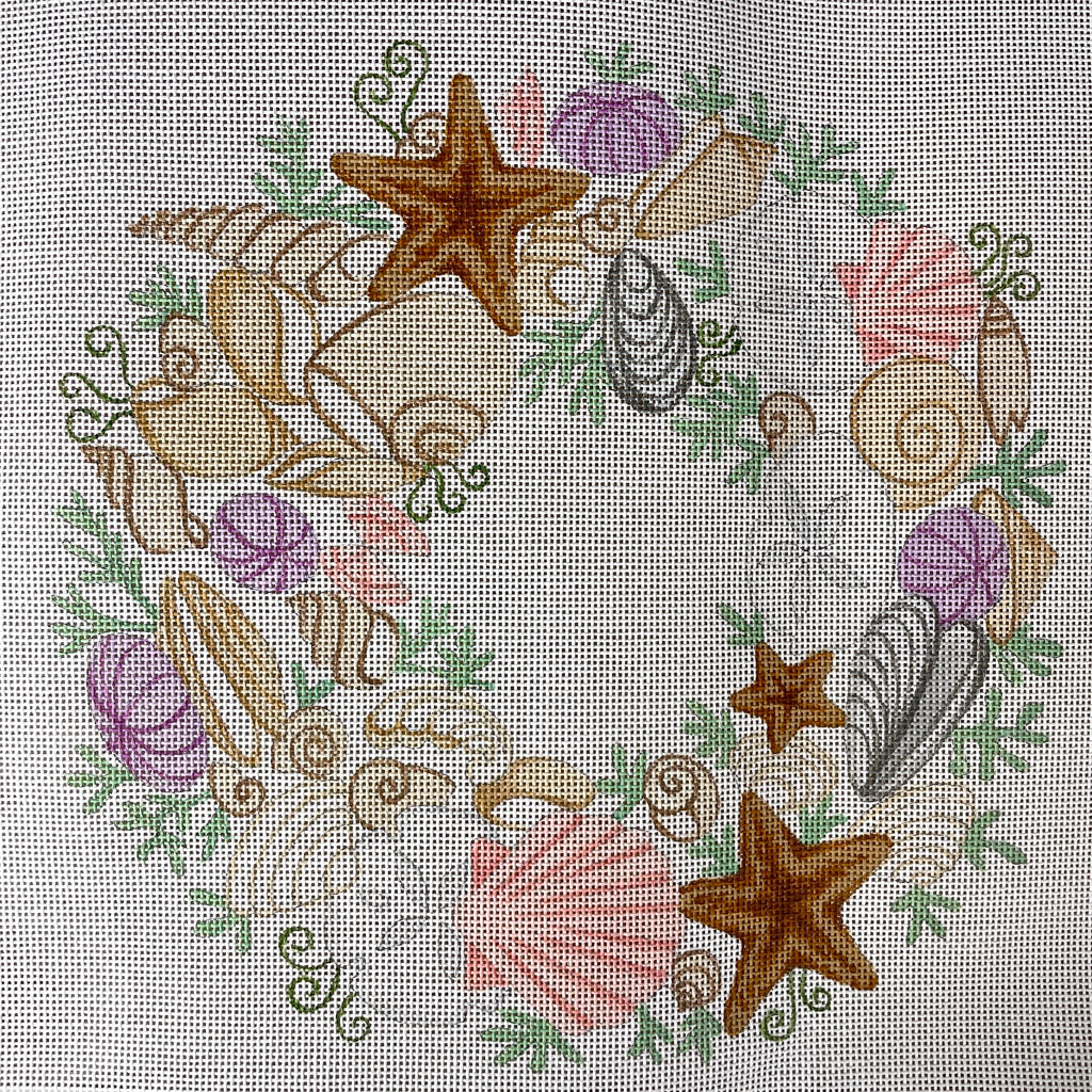 Jane Nichols Seashell Wreath needlepoint canvas -  13 ct - NextStage Vintage