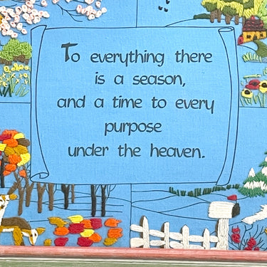 There is a Season vintage crewel embroidery - printed and stitched needlework - 1970s vintage - NextStage Vintage