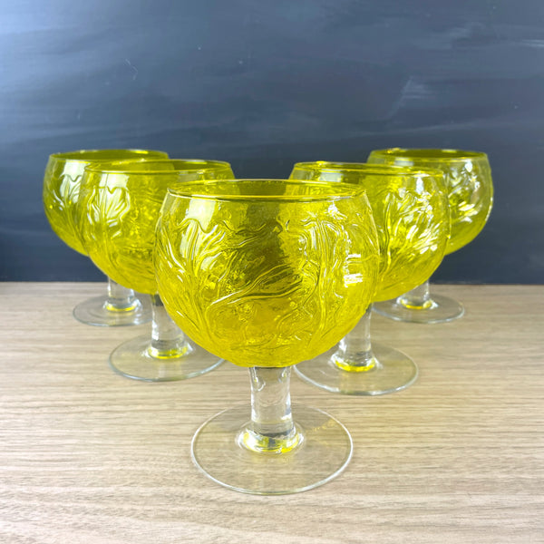 Sigma Tastesetter Secla yellow cabbage goblets - set of 5 - vintage glassware - NextStage Vintage