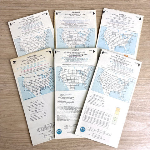 Department of Commerce Sectional Aeronautical charts - lot of 6 - vintage