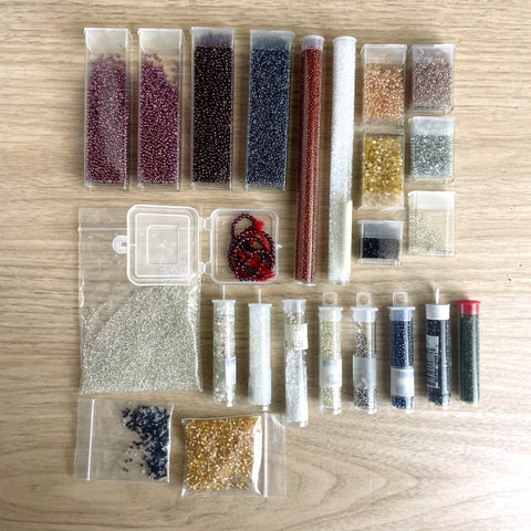 Seed bead destash variety lot - 24 packages - mixed colors and sizes