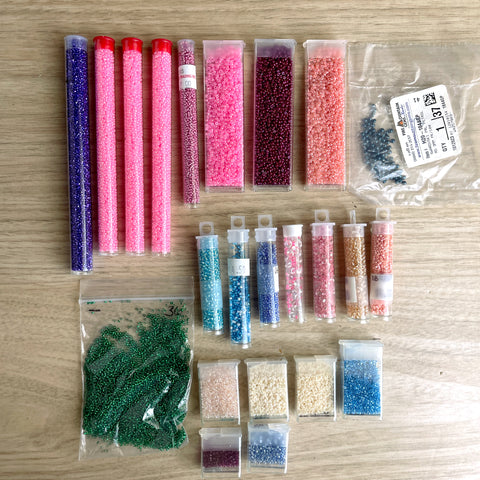 350+ grams of seed beads - mixed colors and sizes - destash lot