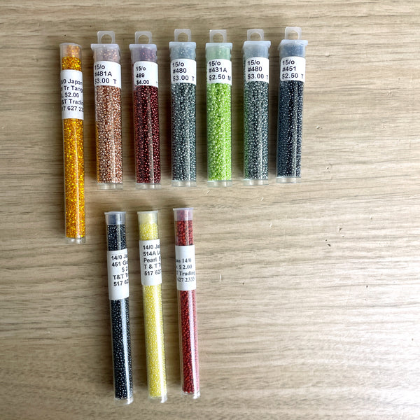 10 tubes of 15/0 and 14/0 seed beads - destash mixed colors