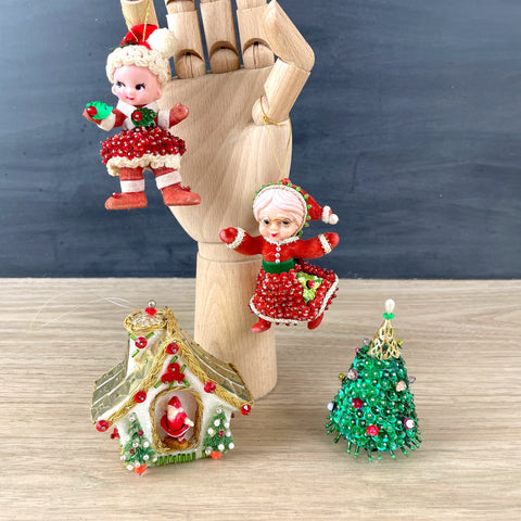 Beaded Christmas ornaments - set of 4 - vintage tree and package decor - NextStage Vintage